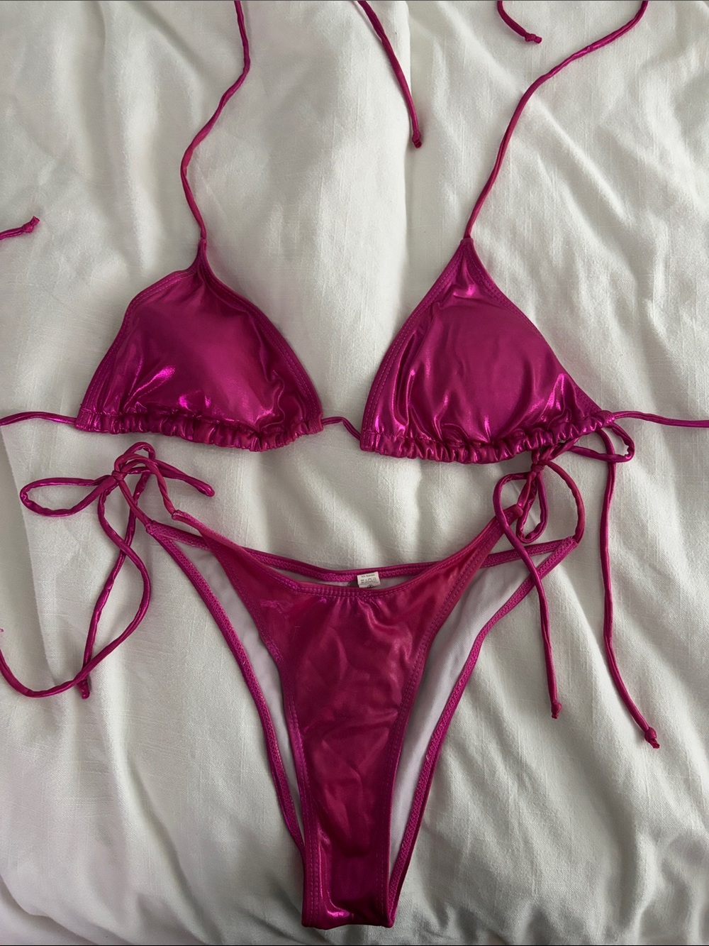 Women's Shiny Fuchsia String Bikini Top & Bottom